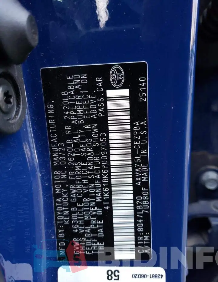 4T1K61BK6PU097053 Photo# 13