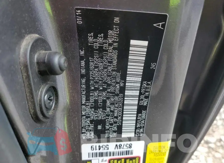 5TDYK3DC0ES452019 Photo# 14