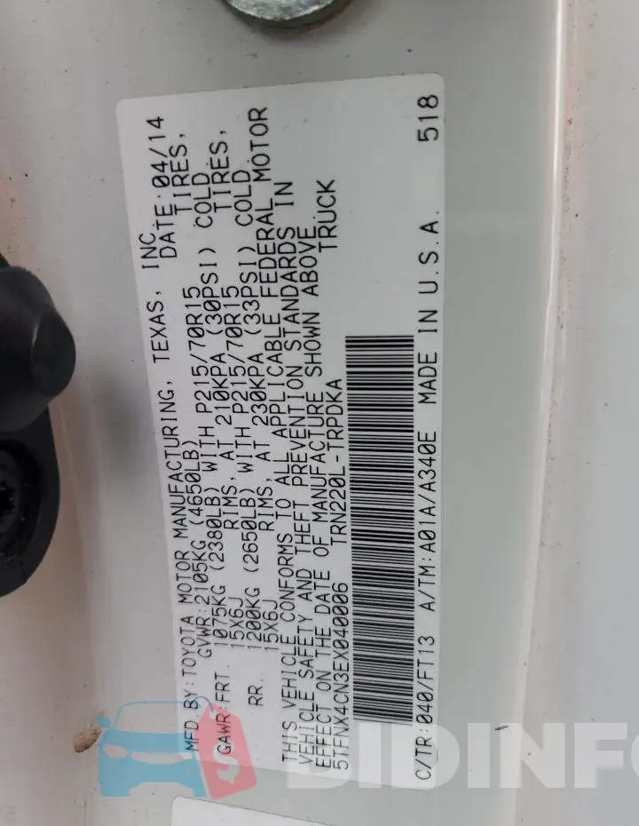 5TFNX4CN3EX040006 Photo# 12