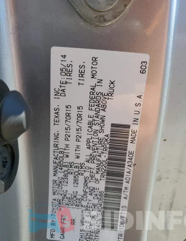 5TFNX4CN7EX040686 Photo# 12