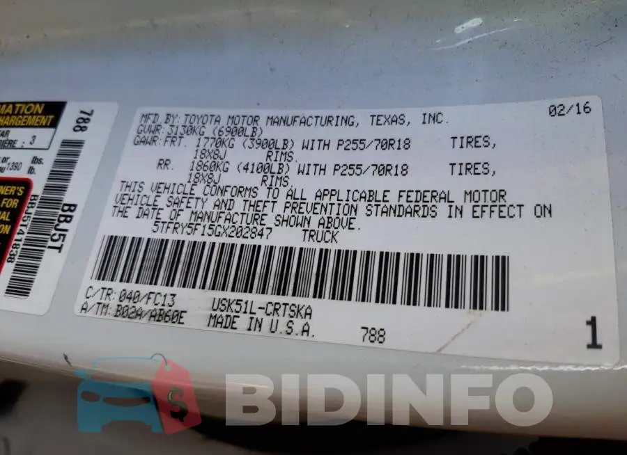 5TFRY5F15GX202847 Photo# 12
