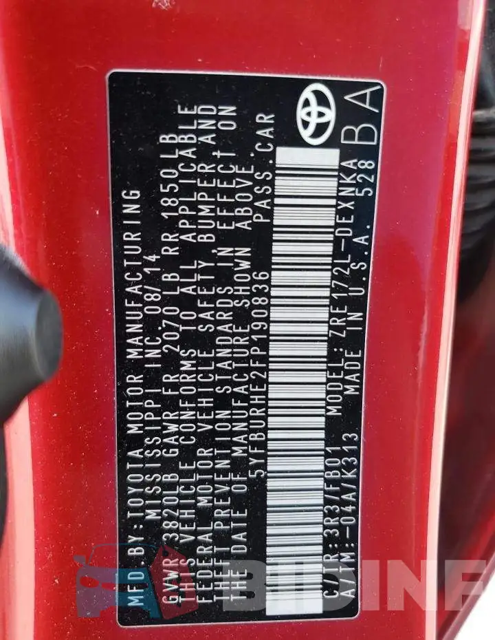 5YFBURHE2FP190836 Photo# 13