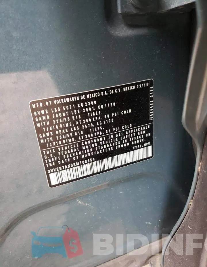 3VV2B7AX3KM108654 Photo# 13