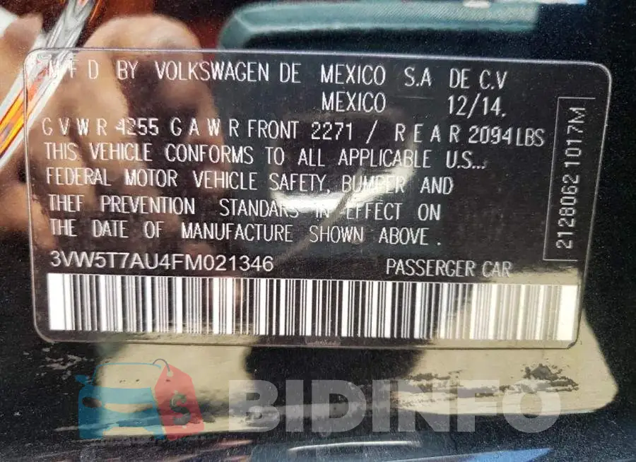 3VW5T7AU4FM021346 Photo# 12