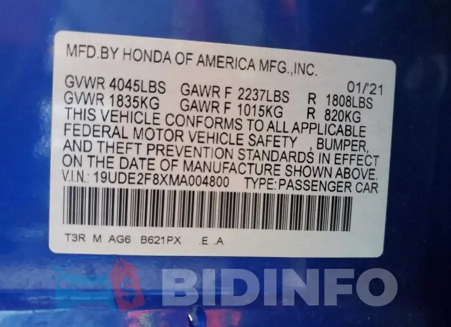 19UDE2F8XMA004800 Photo# 12