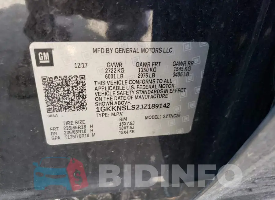 1GKKNSLS2JZ189142 Photo# 14
