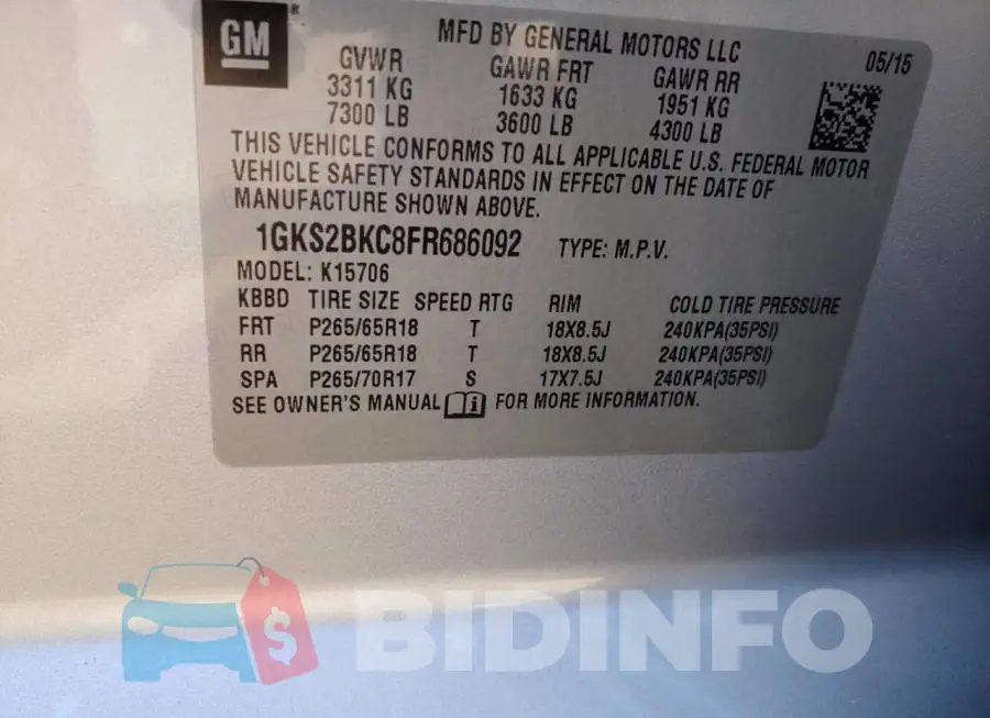 1GKS2BKC8FR686092 Photo# 10