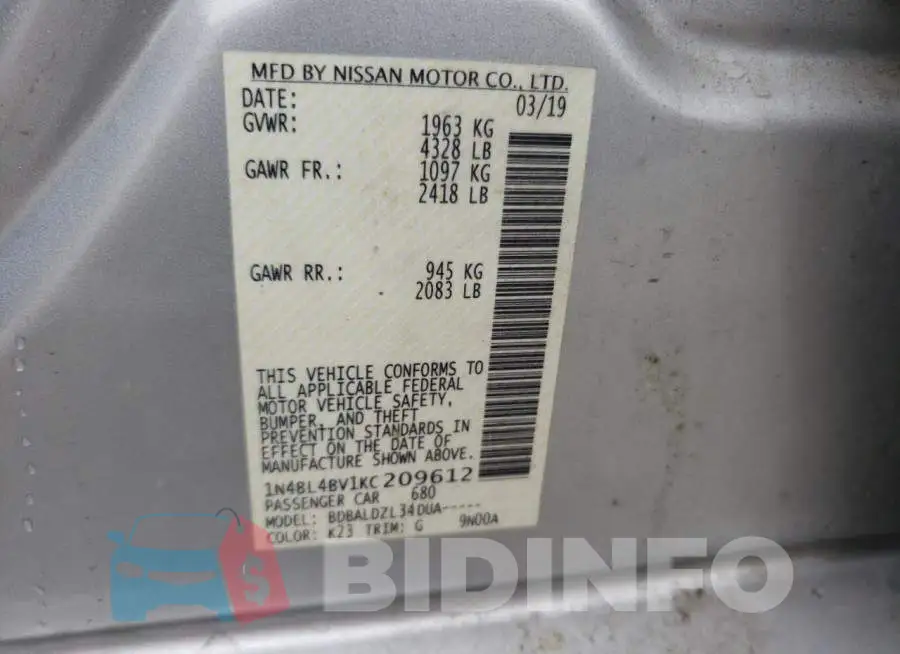1N4BL4BV1KC209612 Photo# 12