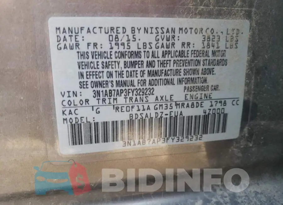 3N1AB7AP3FY329232 Photo# 12