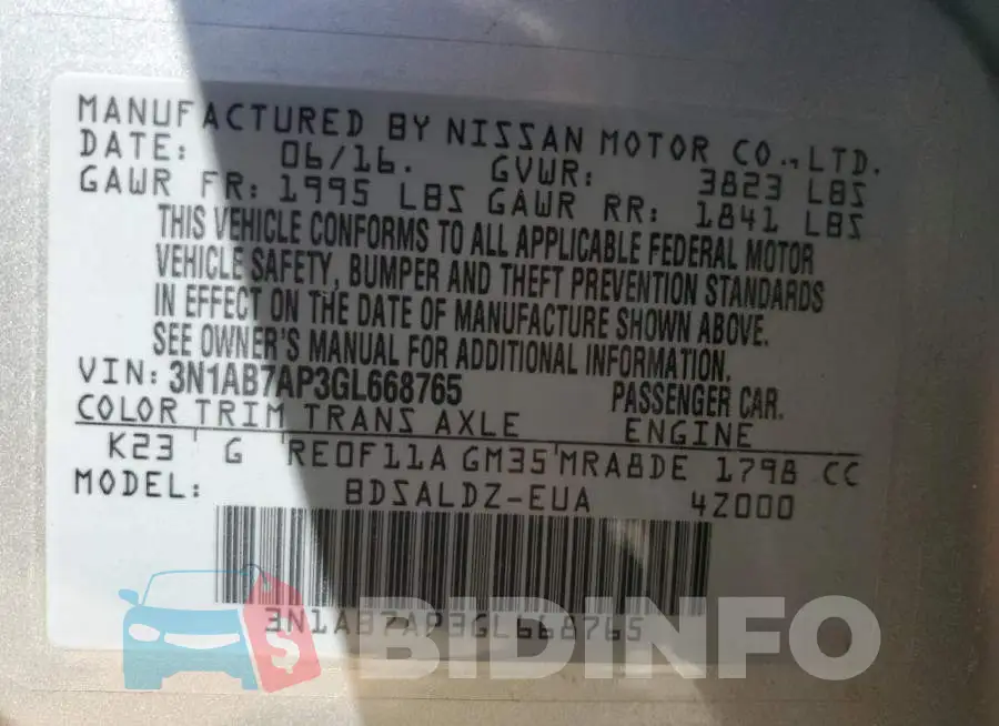 3N1AB7AP3GL668765 Photo# 12
