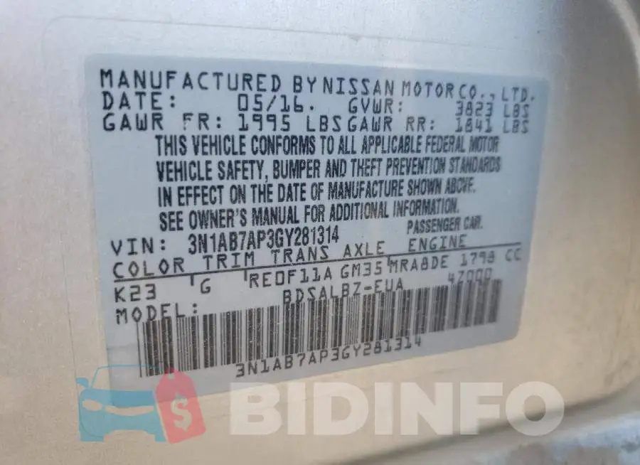 3N1AB7AP3GY281314 Photo# 13