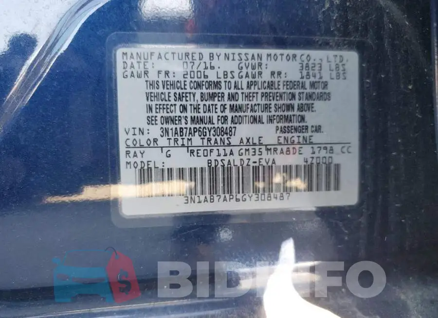 3N1AB7AP6GY308487 Photo# 13