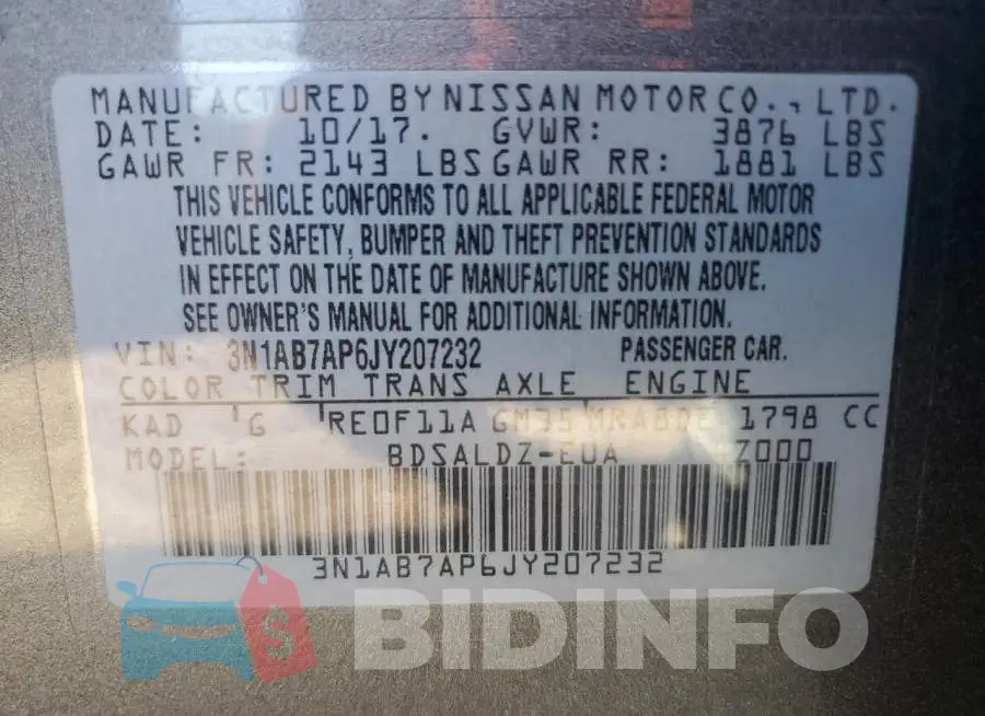 3N1AB7AP6JY207232 Photo# 12