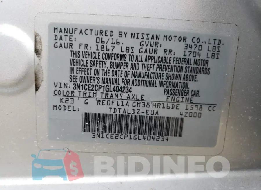3N1CE2CP1GL404234 Photo# 12