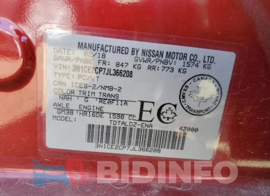 3N1CE2CP7JL366208 Photo# 13