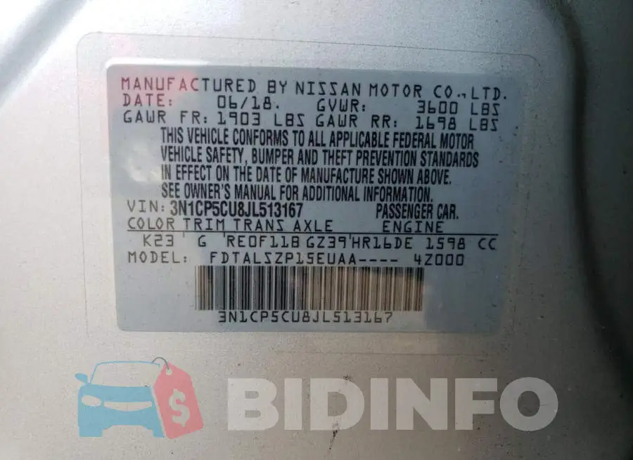 3N1CP5CU8JL513167 Photo# 13