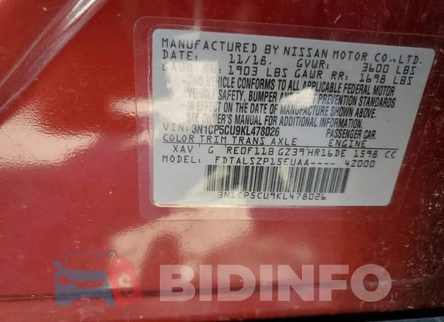 3N1CP5CU9KL478026 Photo# 12