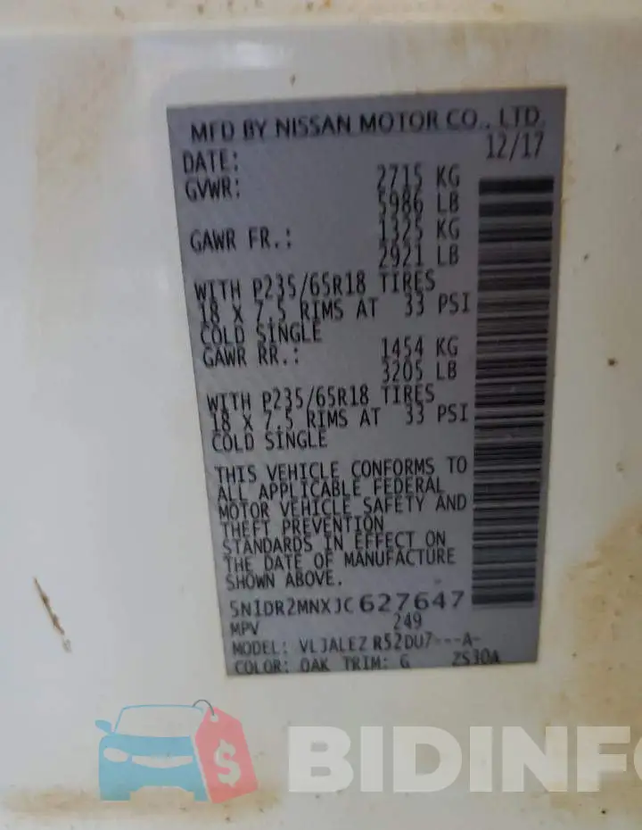5N1DR2MNXJC627647 Photo# 13