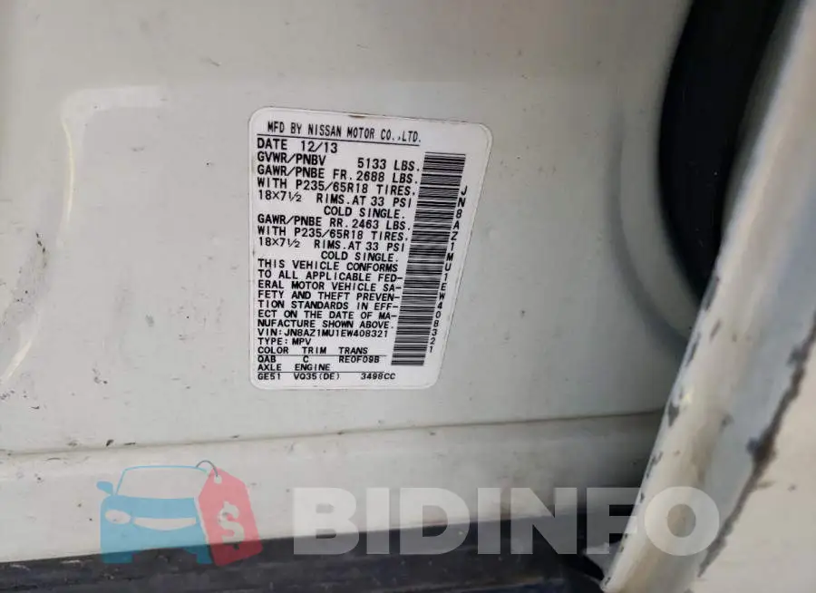 JN8AZ1MU1EW408321 Photo# 13