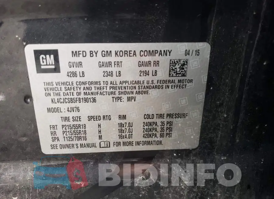KL4CJCSB5FB190136 Photo# 12