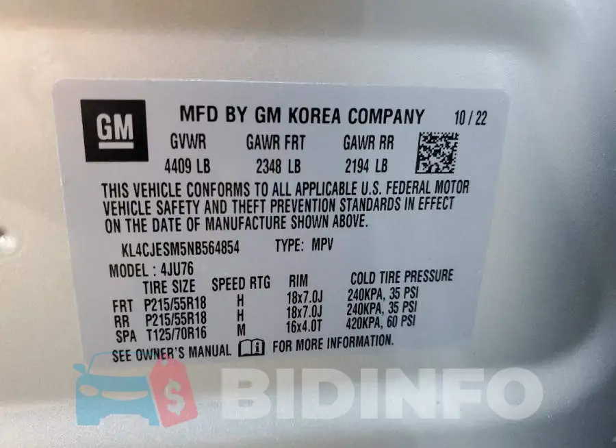 KL4CJESM5NB564854 Photo# 13