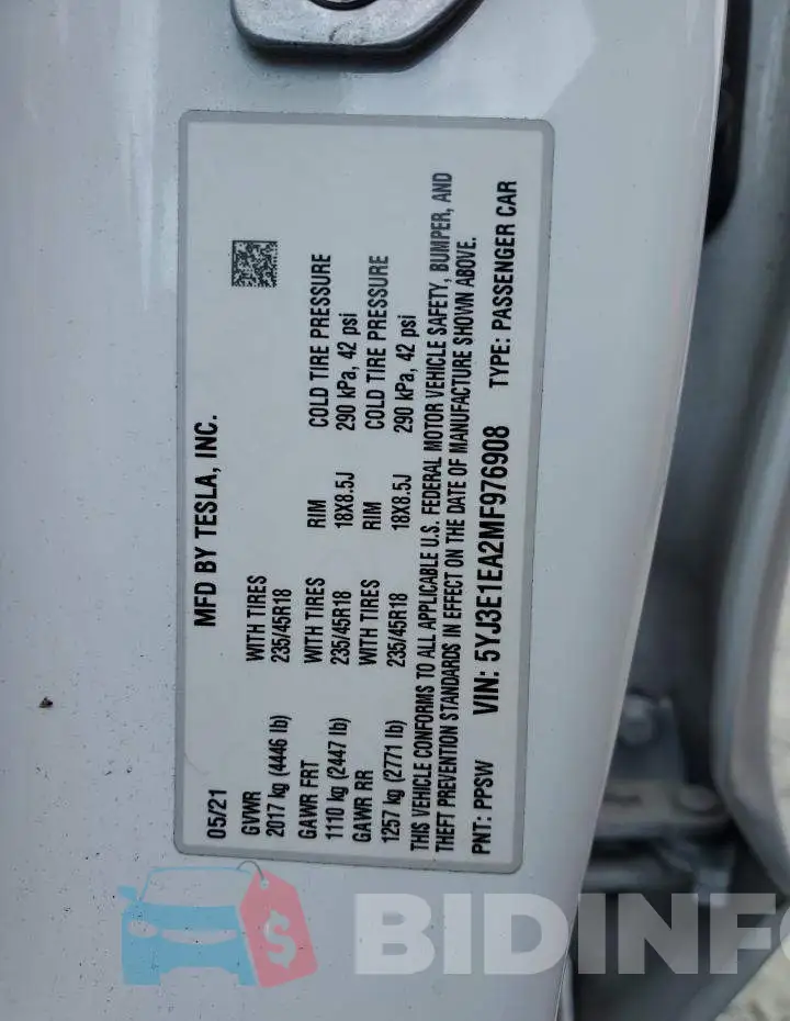 5YJ3E1EA2MF976908 Photo# 12