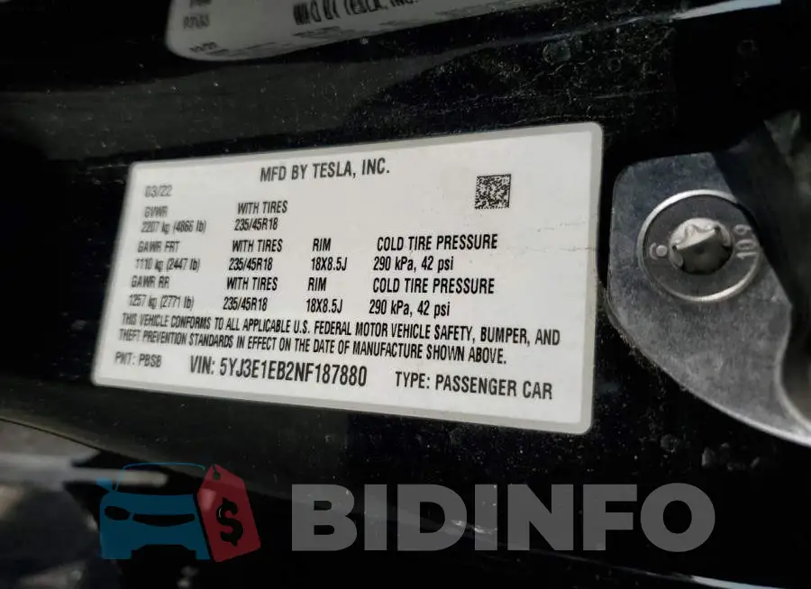 5YJ3E1EB2NF187880 Photo# 12