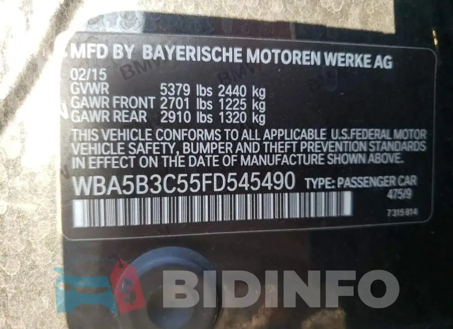 WBA5B3C55FD545490 Photo# 12
