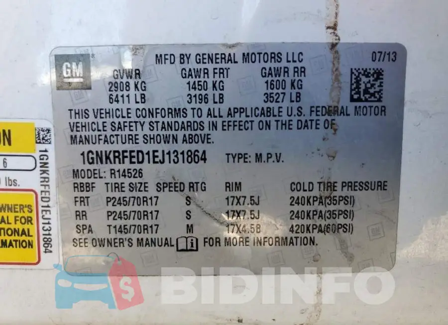 1GNKRFED1EJ131864 Photo# 14