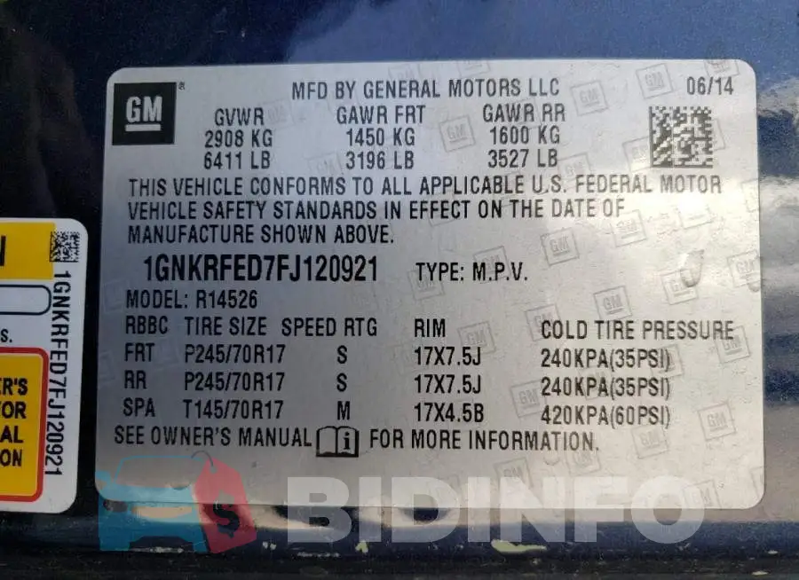 1GNKRFED7FJ120921 Photo# 13