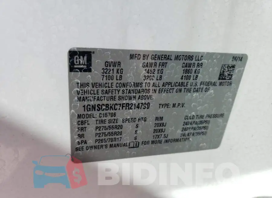 1GNSCBKC7FR214790 Photo# 12