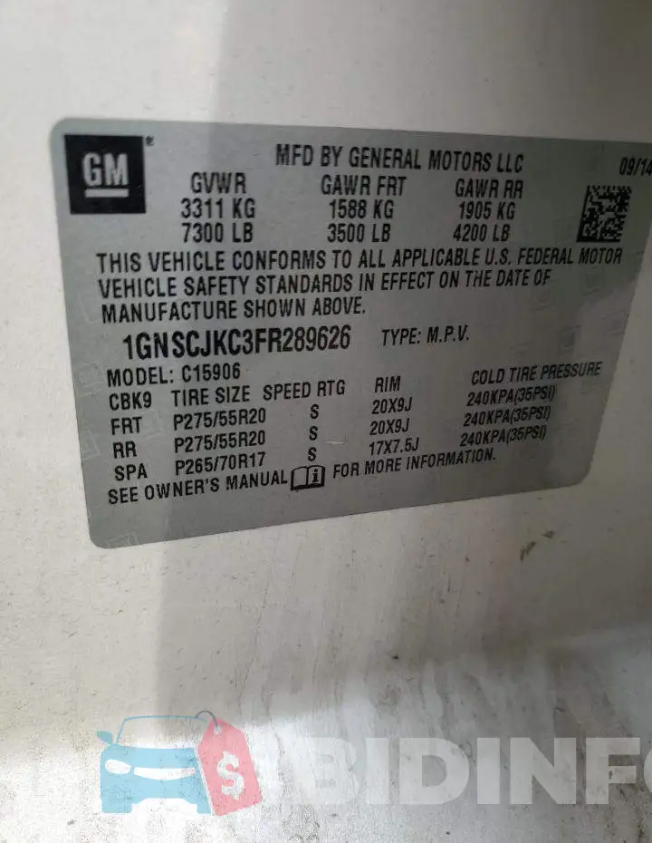 1GNSCJKC3FR289626 Photo# 13