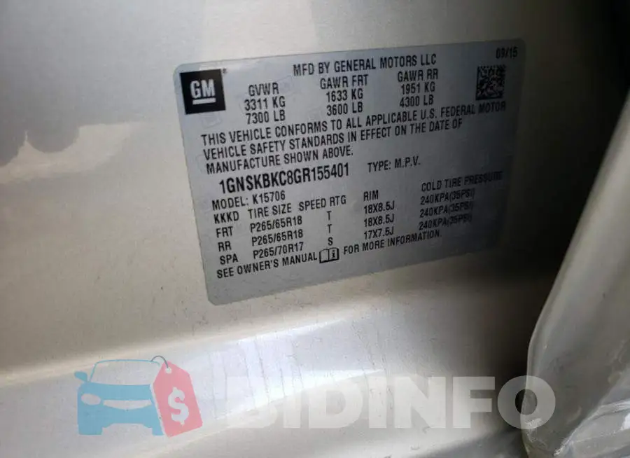 1GNSKBKC8GR155401 Photo# 12