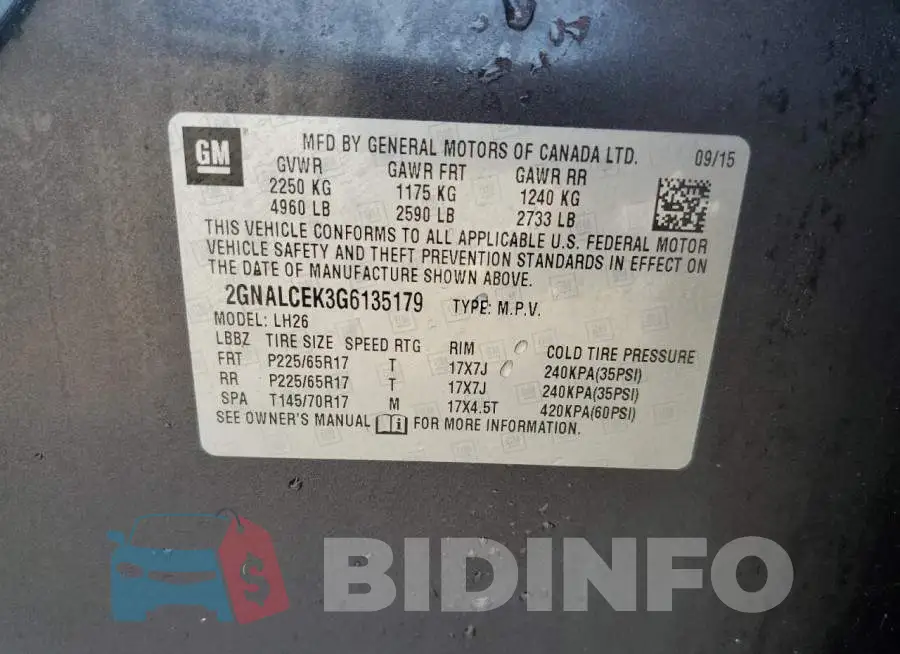 2GNALCEK3G6135179 Photo# 13