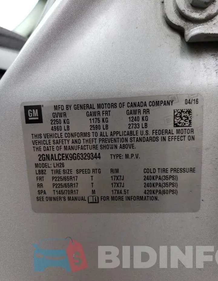 2GNALCEK9G6329344 Photo# 13