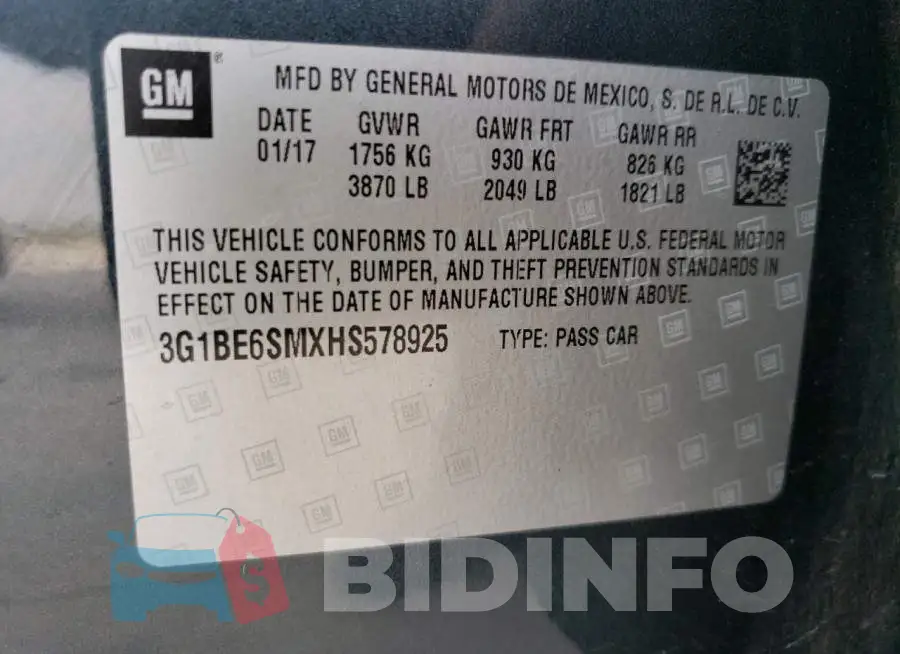3G1BE6SMXHS578925 Photo# 12