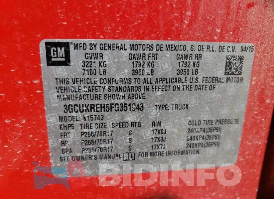 3GCUKREH5FG351943 Photo# 12