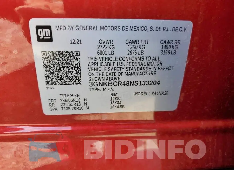 3GNKBCR48NS133204 Photo# 14