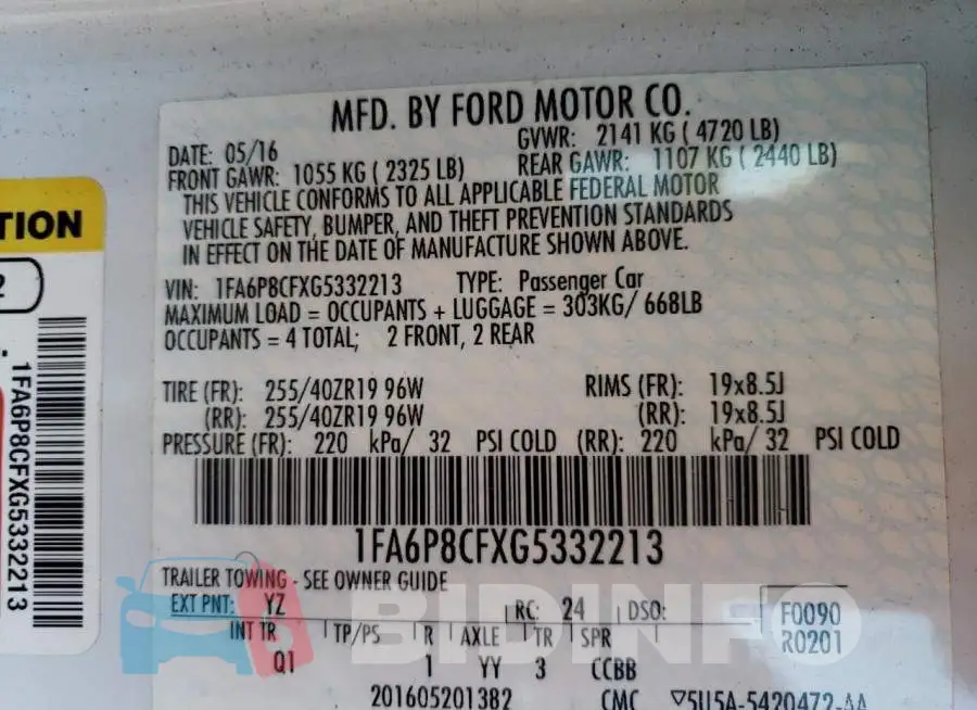 1FA6P8CFXG5332213 Photo# 12