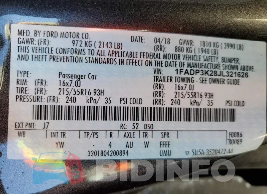 1FADP3K28JL321626 Photo# 13