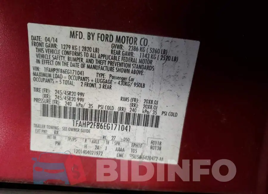 1FAHP2F86EG171041 Photo# 12