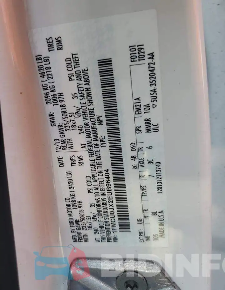 1FMCU0JX2EUB96404 Photo# 13