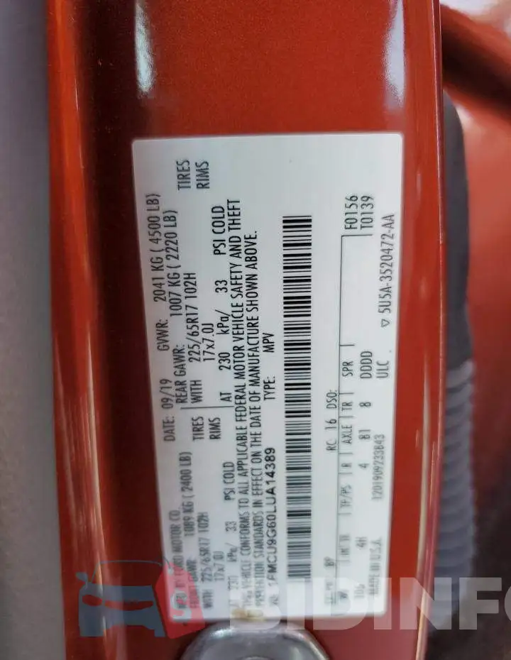 1FMCU9G60LUA14389 Photo# 14