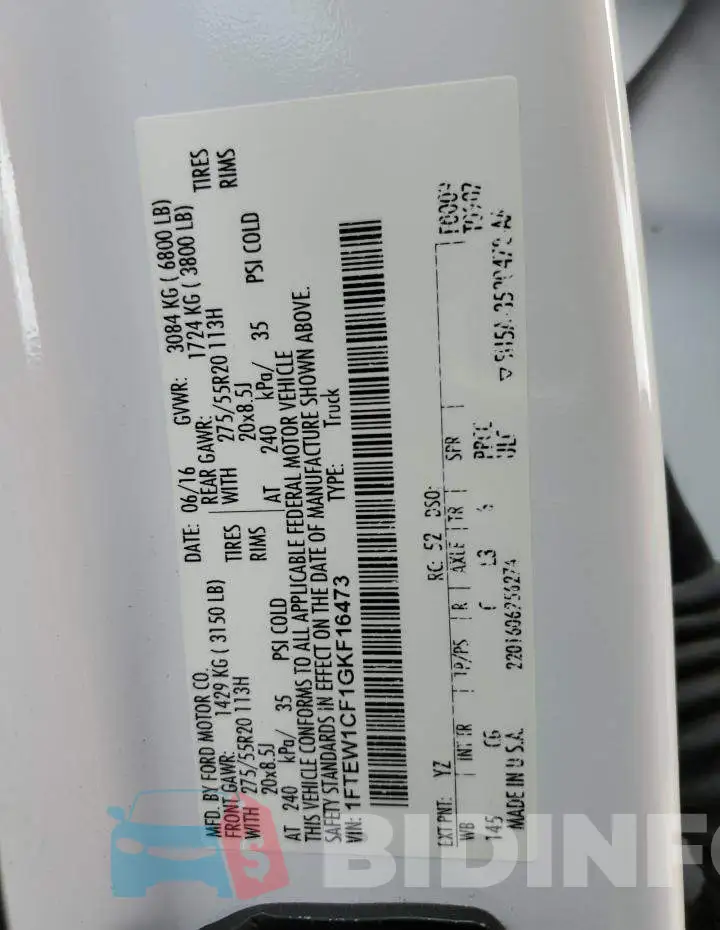 1FTEW1CF1GKF16473 Photo# 12