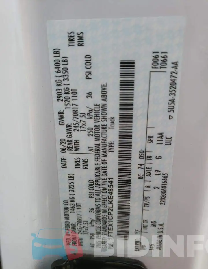 1FTEX1CP2LKE48541 Photo# 12