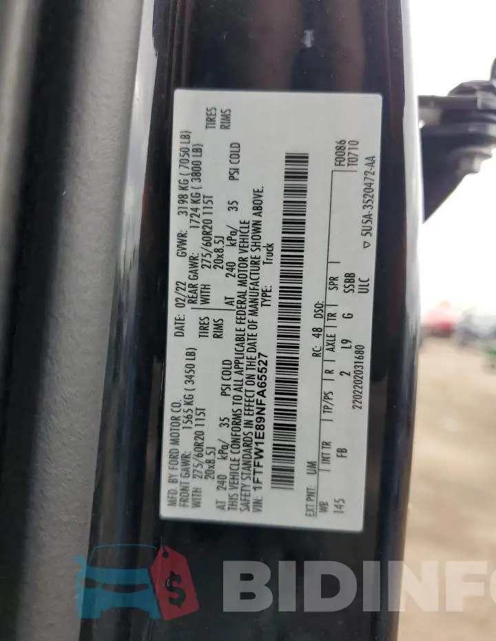 1FTFW1E89NFA65527 Photo# 12