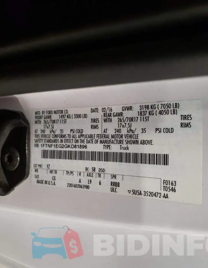 1FTNF1EG2GKD81896 Photo# 12