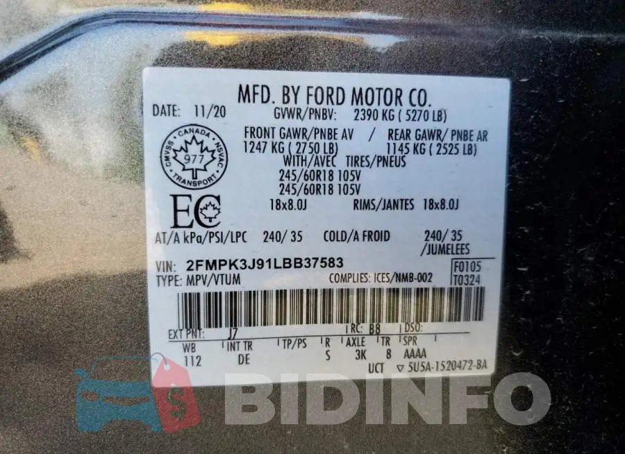 2FMPK3J91LBB37583 Photo# 13