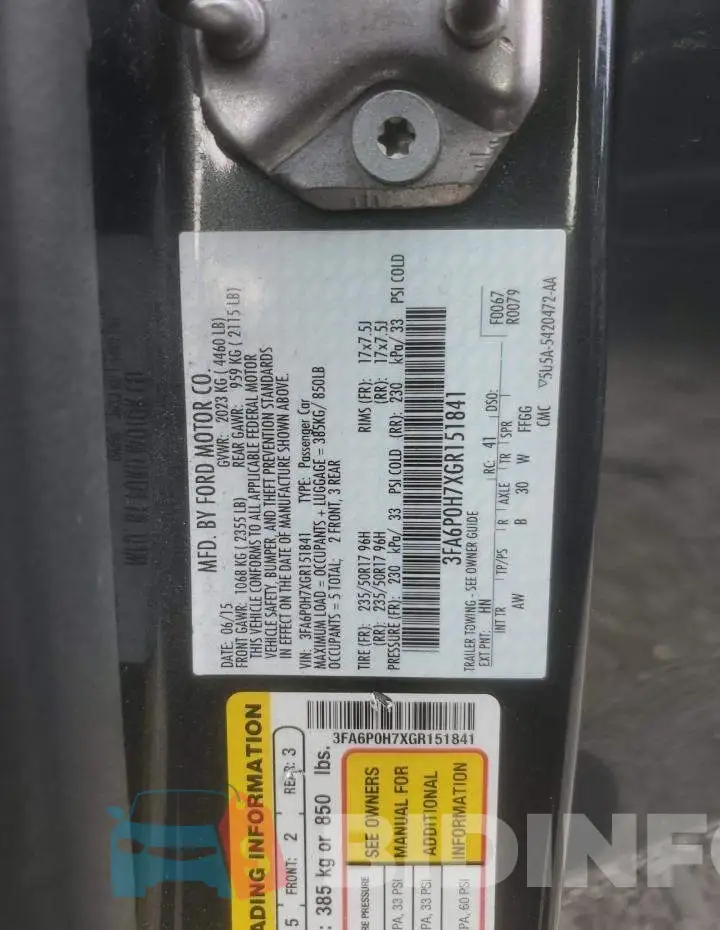3FA6P0H7XGR151841 Photo# 12