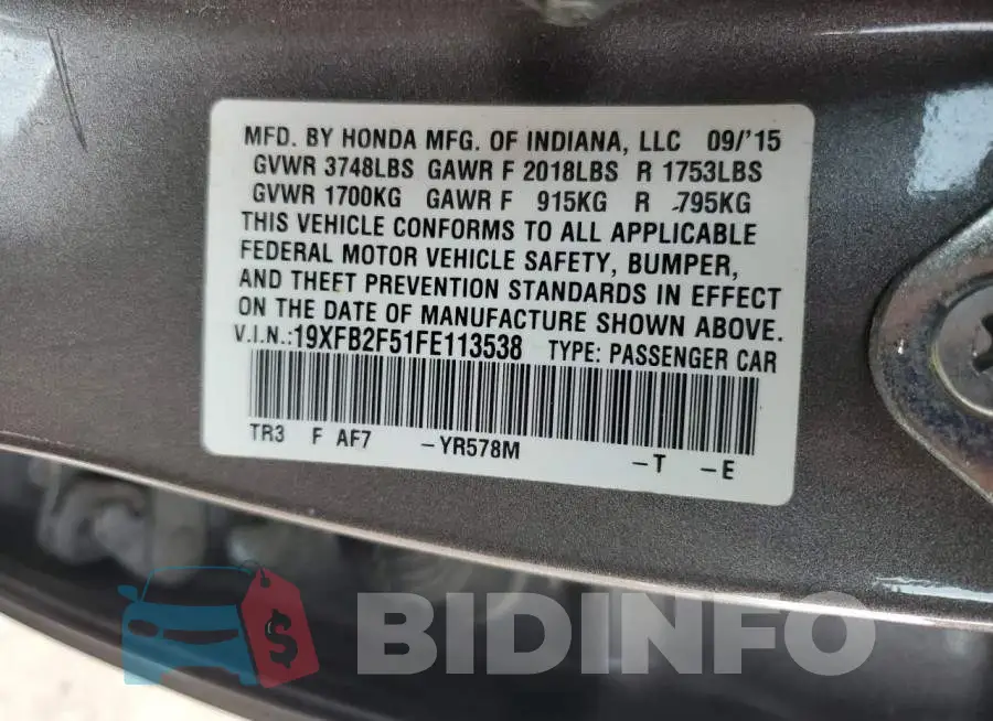 19XFB2F51FE113538 Photo# 12